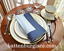 Multicolor Hemstitch Napkins. Baby Blue with Navy Blue border.